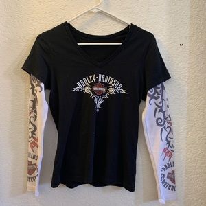 Super cool white and black Harley Davidson tattoo sleeve shirt.
